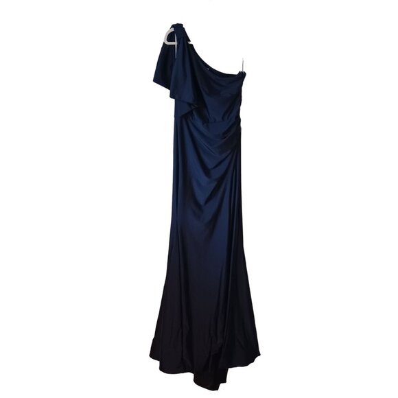 NEW Cynthia & Sahar Zaara One-Shoulder‎ Stretch Satin Dress Midnight Navy Blue M - Picture 3 of 11